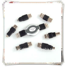 Negro 6 en 1 USB adaptador de viaje kit de cable a Firewire IEEE 1394